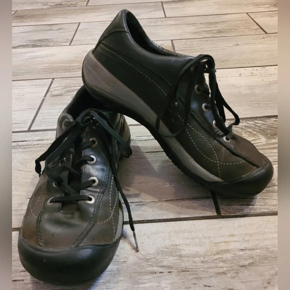 KEEN Toyah Women's 6.5 black gray waterproof leather lace-up outdoors shoes - Picture 2 of 13